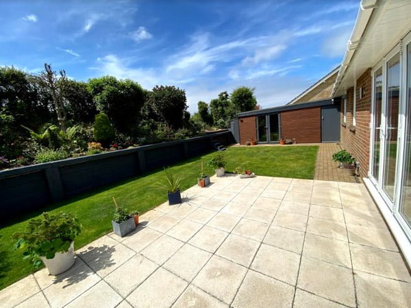 Patio and garden area next to a house