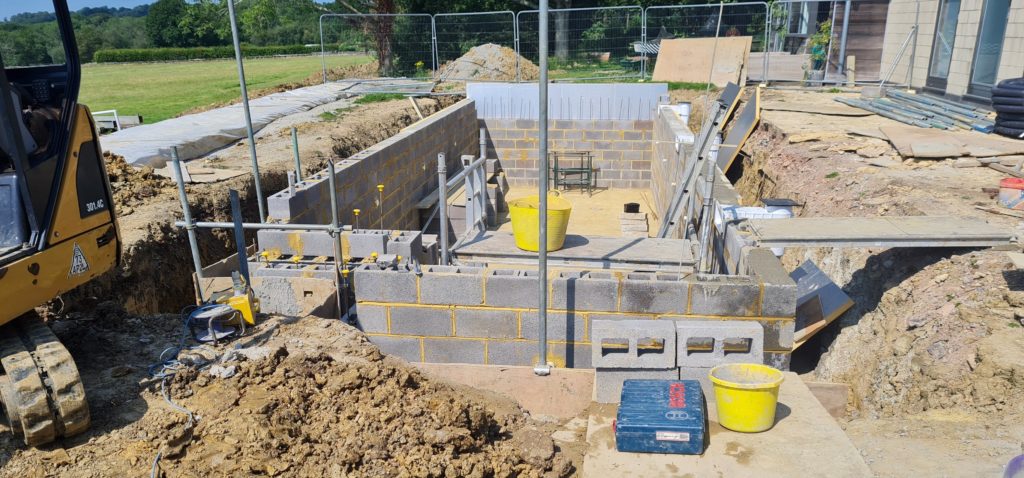 Swimming pool foundations being constructed