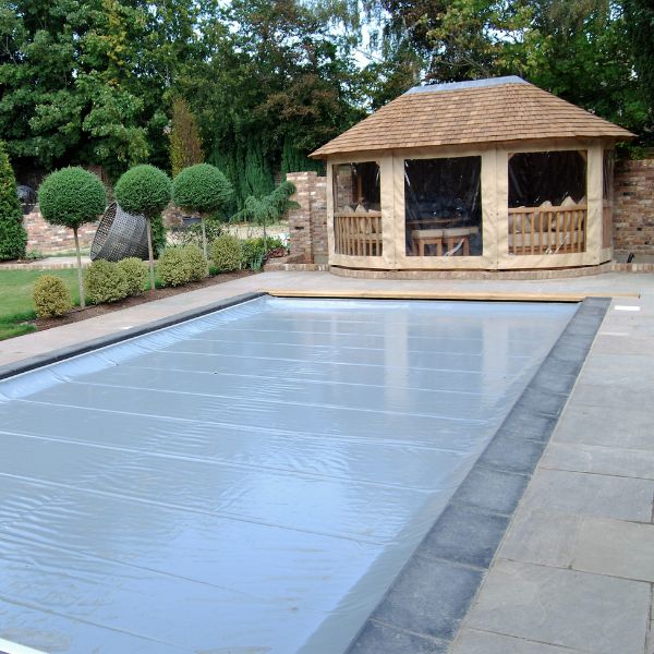 Swimming pool covered up for the winter