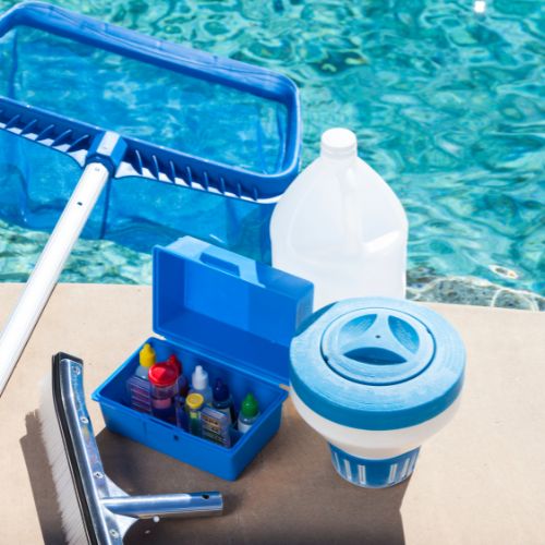 swimming pool chemistry test kit poolside