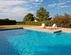 clean garden swimming pool in summer